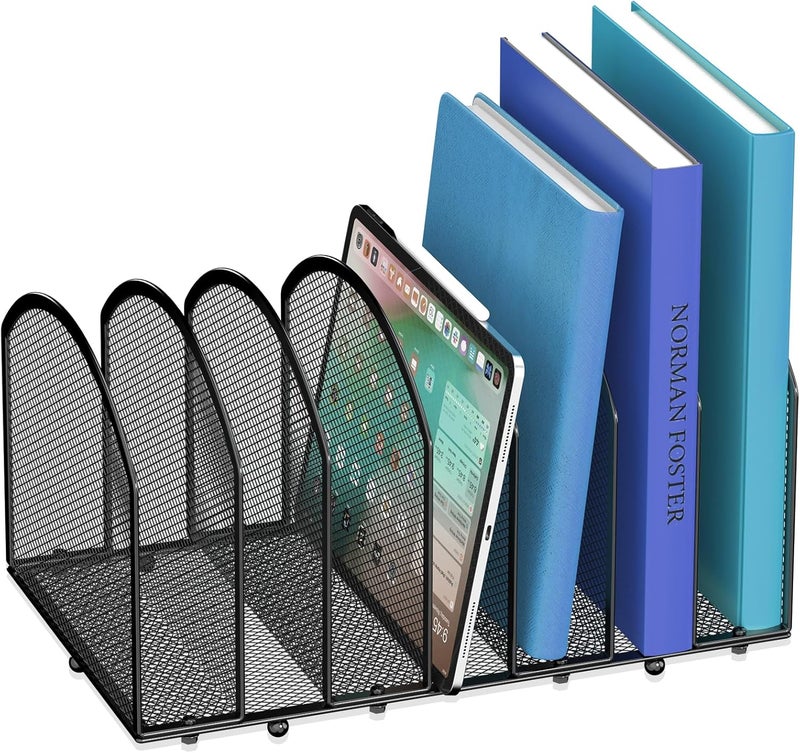 Gawerk 7-Section Desk File Organizer, Mesh Desktop Organizer File Sorter Office Organization Letter Holder, Vertical Desktop File Holder for Office Home, Black - Image 1